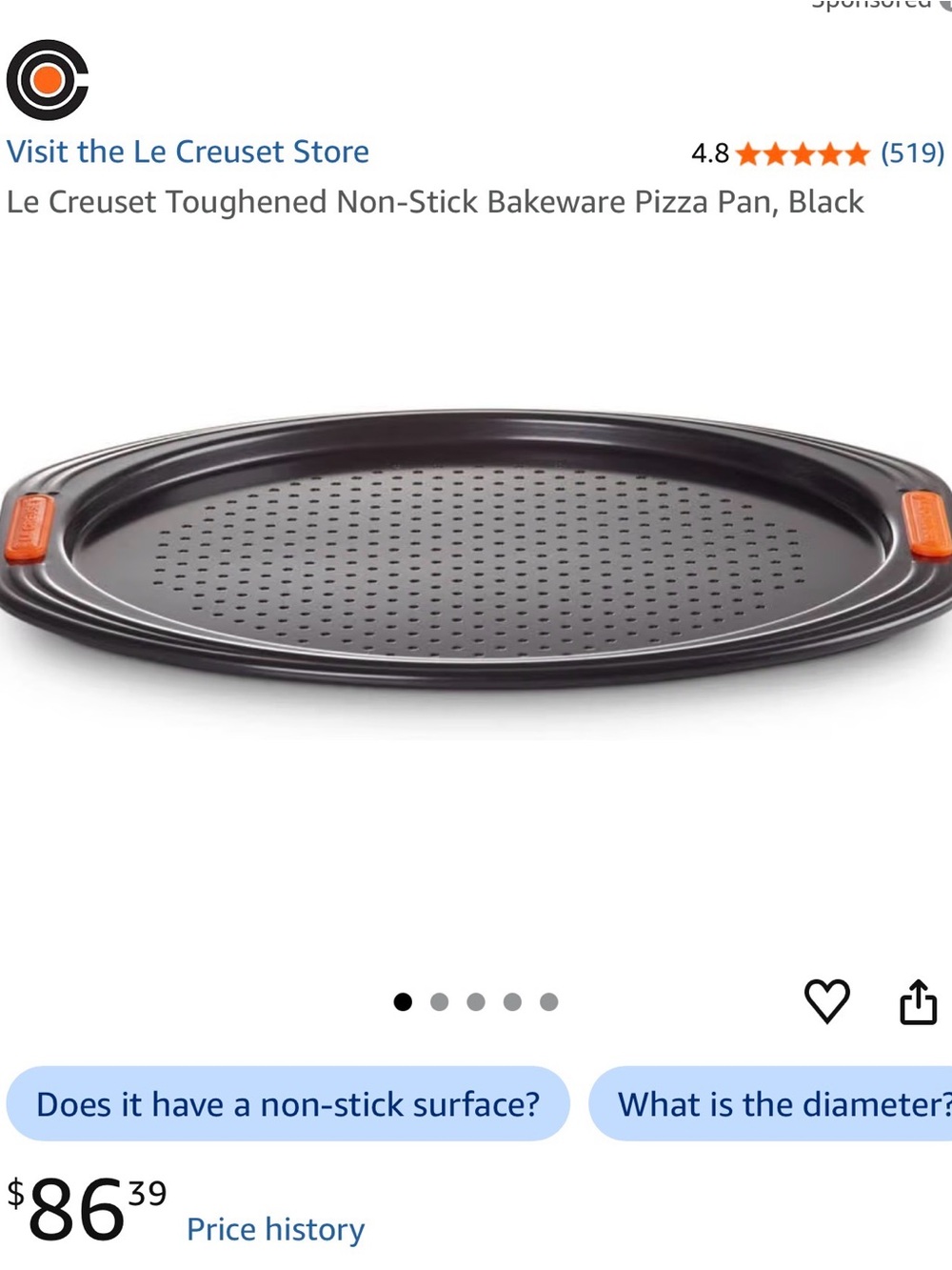 Le Creuset bakeware•pizza tray/pan•475 F